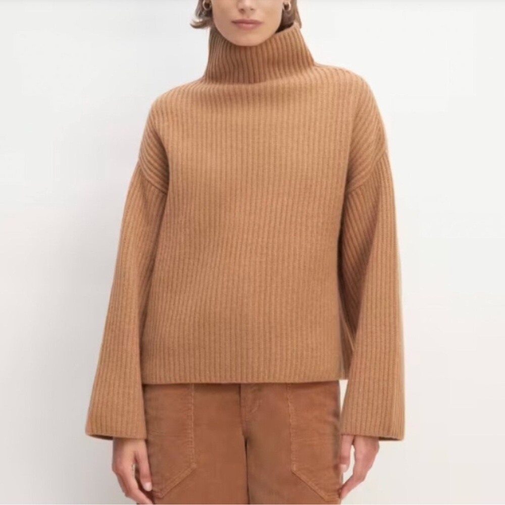 NEW Everlane The Felted Merino Wool Knit Pullover Sweater in Tan - Picture 1 of 13